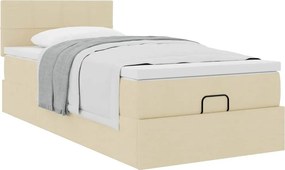 vidaXL Οθωμανικό κρεβάτι με στρώμα Cream 90x200cm ύφασμα