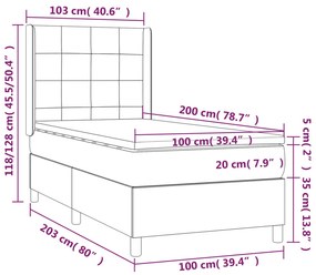 vidaXL Κρεβάτι Boxspring με Στρώμα Σκούρο Γκρι 100x200 εκ. Υφασμάτινο