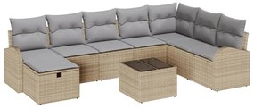 vidaXL Σετ Καναπέ Κήπου με μαξιλάρι 9 pcs Μπεζ Πολυ ράταν