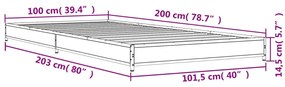 Πλαίσιο Κρεβατιού Γκρι Sonoma 100x200 εκ. Επεξ. Ξύλο &amp; Μέταλλο - Γκρι