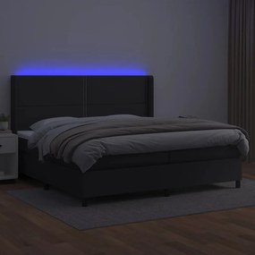 vidaXL Κρεβάτι Boxspring με Στρώμα &amp; LED Μαύρο 200x200 εκ. Συνθ. Δέρμα