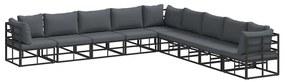 vidaXL Σετ Καναπέ Κήπου με μαξιλάρι 9 pcs Μαύρο Αλουμίνιο