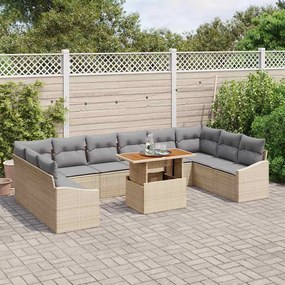 vidaXL Σετ Καναπέ Κήπου με αποθήκευση 11 pcs Μπεζ Πολυ ράταν