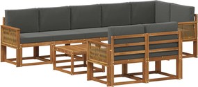 vidaXL Σειρά Καναπέ Εξωτερικού 9 pcs Φυσικό και Ανθρακί Πολυεστέρας