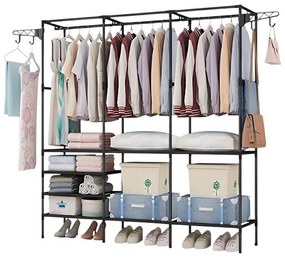 Κρεμάστρα Δαπέδου με Ράφια 3 στηλών Μάυρο