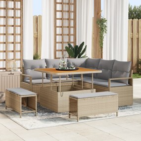 vidaXL Σετ καναπέ κήπου 8 κομμάτια με μαξιλάρια μπεζ πολυ ρατάν
