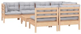 vidaXL Σαλόνι Κήπου Σετ 8 Τεμαχίων Μασίφ Ξύλο Πεύκου με Γκρι Μαξιλάρια