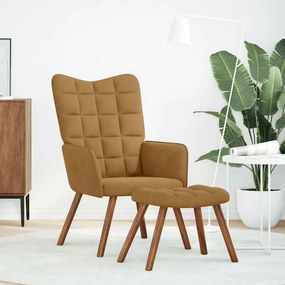 vidaXL Πολυθρόνα Relax Καφέ Βελούδινη με Σκαμπό