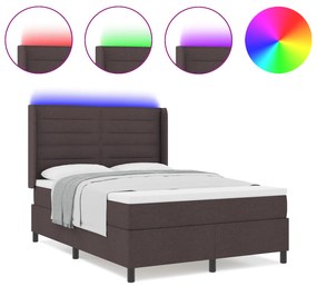 vidaXL Κρεβάτι Box Spring με Στρώμα & LED Καφέ Σκούρο 140x200 εκ. Ύφασμα