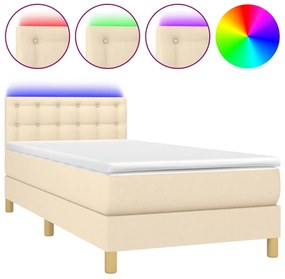 vidaXL Κρεβάτι Boxspring με Στρώμα &amp; LED Κρεμ 90x200 εκ. Υφασμάτινο
