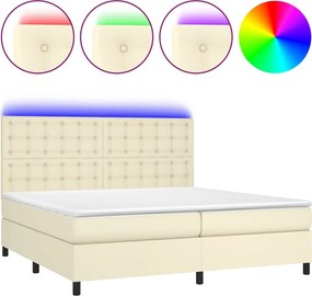 vidaXL Κρεβάτι Boxspring με Στρώμα &amp; LED Κρεμ 200x200 εκ. Συνθ. Δέρμα