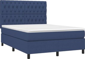vidaXL Κρεβάτι Boxspring με Στρώμα &amp; LED Μπλε 140x190 εκ. Υφασμάτινο