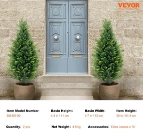 VEVOR 2 Pack 3' Artificial Cedar Topiary Tree Faux Plant UV Decor In/Outdoor