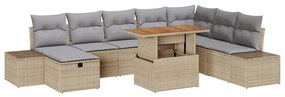 vidaXL Σετ Καναπέ Κήπου με μαξιλάρι 9 pcs Μπεζ Πολυ ράταν