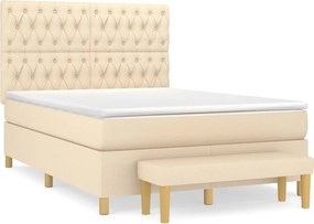vidaXL Κρεβάτι Boxspring με Στρώμα Κρεμ 140x200 εκ. Υφασμάτινο