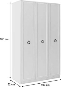 Ντουλάπα ρούχων Hampton Megapap τρίφυλλη χρώμα λευκό 103x52x185εκ.