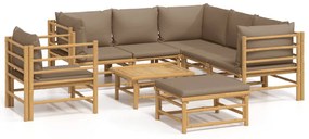 vidaXL Σαλόνι Κήπου Σετ 8 Τεμαχίων από Μπαμπού με Taupe Μαξιλάρια