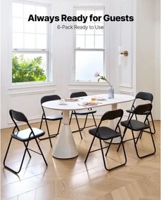 VEVOR 6 Pack Folding Chairs Portable Leather Chairs with Padded Cushion Black