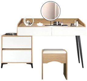 Intrahome Τουαλέτα κρεβατοκάμαρας Gammon με σκαμπό Intrahome mdf σε oak-λευκό απόχρωση 102x40x75εκ | SKU: INTRAPA-183111249