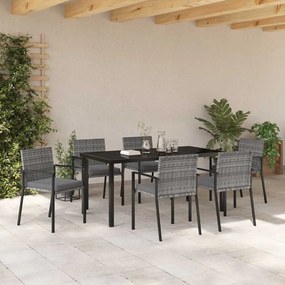 vidaXL Σέτ φαγητού για κήπο 7 pcs Γκρι Πολυ ράταν