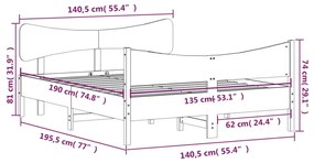 Πλαίσιο Κρεβατιού με Κεφαλάρι 135x190 εκ. από Μασίφ Ξύλο Πεύκου - Καφέ