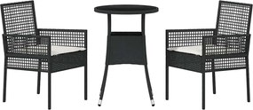 vidaXL Σέτ φαγητού για κήπο 3 pcs Μαύρο συνθετικό ρατάν