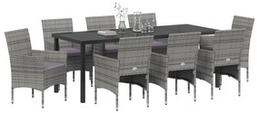 vidaXL Σετ Καθισμάτων Κήπου 9 Τεμαχίων Γκρι Πολυ Ρατάν