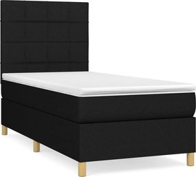 vidaXL Κρεβάτι Boxspring με Στρώμα Μαύρο 90x190 εκ.Υφασμάτινο