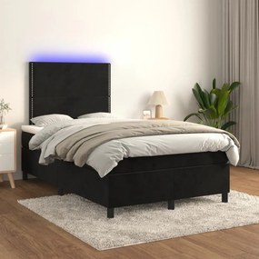 vidaXL Κρεβάτι Boxspring με Στρώμα &amp; LED Μαύρο 120x190 εκ. Βελούδινο