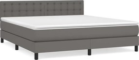 vidaXL Κρεβάτι Boxspring με Στρώμα Γκρι 180x200 εκ. Συνθετικό Δέρμα