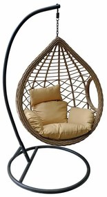 Κρεμαστή πολυθρόνα Mesa 229, 197x105x105cm, 27 kg, Beige, Ραττάν, Ταπισερί, Μέταλλο, Μαξιλάρι καθίσματος: Ναι | Epipla1.gr
