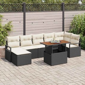 vidaXL Σέτ φαγητού για κήπο με μαξιλάρι 8 pcs Μαύρο, Κρέμα
