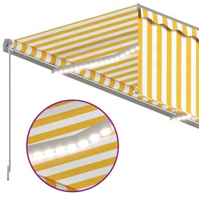vidaXL Τέντα Συρόμενη Χειροκίνητη Σκίαστρο&LED Κίτρινο/Λευκό 3 x 2,5 μ