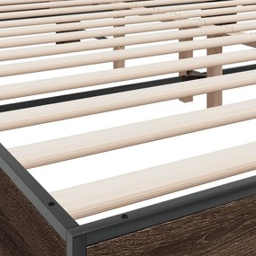 vidaXL Πλαίσιο Κρεβατιού Καφέ Δρυς 200x200 εκ. Επεξ. Ξύλο &amp; Μέταλλο