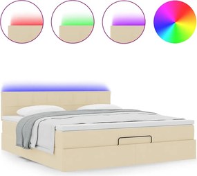 vidaXL Οθωμανικό κρεβάτι με στρώμα &amp; LEDs Cream 160x200cm ύφασμα