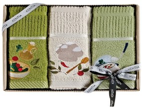 Πετσέτες Κουζίνας Regalo 232 (Σετ 3τμχ) Green-Ecru Kentia 40x70cm 100% Cotton
