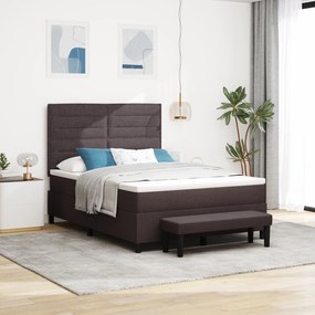vidaXL Κρεβάτι Box Spring με Στρώμα & Πάγκο Σκούρο Καφέ 140x190 εκ. Ύφασμα