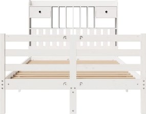 vidaXL Κρεβάτι Βιβλιοθήκη Χωρίς Στρώμα Λευκό 135x190 εκ Μασίφ Πεύκο