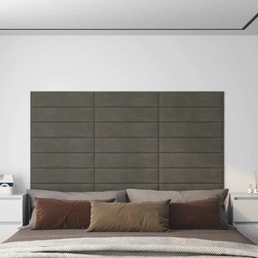vidaXL Πάνελ Τοίχου 12 τεμ. Σκούρο Γκρι 60x15 εκ. 1,08 μ² Βελούδο