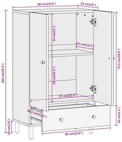 Ντουλάπι 60 x 33 x 100 εκ. από Μασίφ Ξύλο Ακακίας - Καφέ