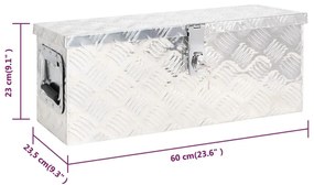 Κουτί Αποθήκευσης Ασημί 60 x 23,5 x 23 εκ. από Αλουμίνιο - Ασήμι
