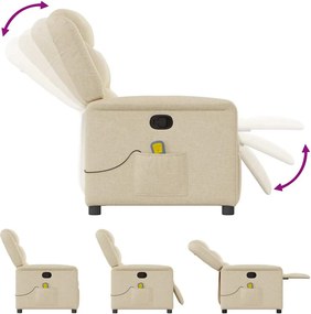vidaXL Πολυθρόνα Μασάζ Ανακλινόμενη Κρεμ Υφασμάτινη