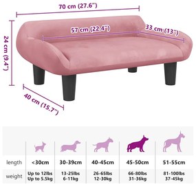 vidaXL Κρεβάτι Σκύλου Ροζ 70 x 40 x 24 εκ. Βελούδινο