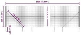 vidaXL Συρματόπλεγμα Περίφραξης Ανθρακί 1,6 x 10 μ. με Καρφωτές Βάσεις