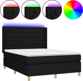 vidaXL Κρεβάτι Boxspring με Στρώμα &amp; LED Μαύρο 140x190 εκ. Υφασμάτινο