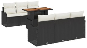 vidaXL Σετ Καναπέ Γκαζόν 7 Τεμαχίων με Μαξιλάρια Μαύρο Πολυ Ρατάν Ακακία