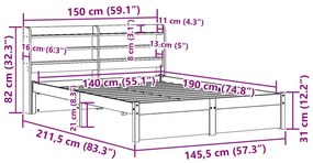 Πλαίσιο Κρεβατιού με Κεφαλάρι 140 x 190 εκ. Μασίφ Πεύκο - Καφέ