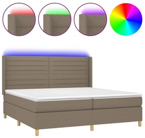 vidaXL Κρεβάτι Boxspring με Στρώμα & LED Taupe 200x200 εκ. Υφασμάτινο