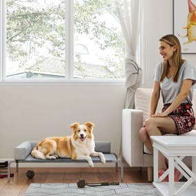 PawHut Υπαίθριο κρεβάτι σκύλου, Υπερυψωμένο κρεβάτι σκύλου για μεσαίους σκύλους, με μαξιλάρι σε σχήμα L 110x75x30cm, Ανοιχτό γκρι