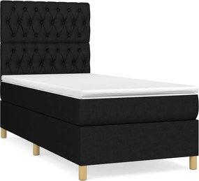 vidaXL Κρεβάτι Boxspring με Στρώμα Μαύρο 90x190 εκ.Υφασμάτινο